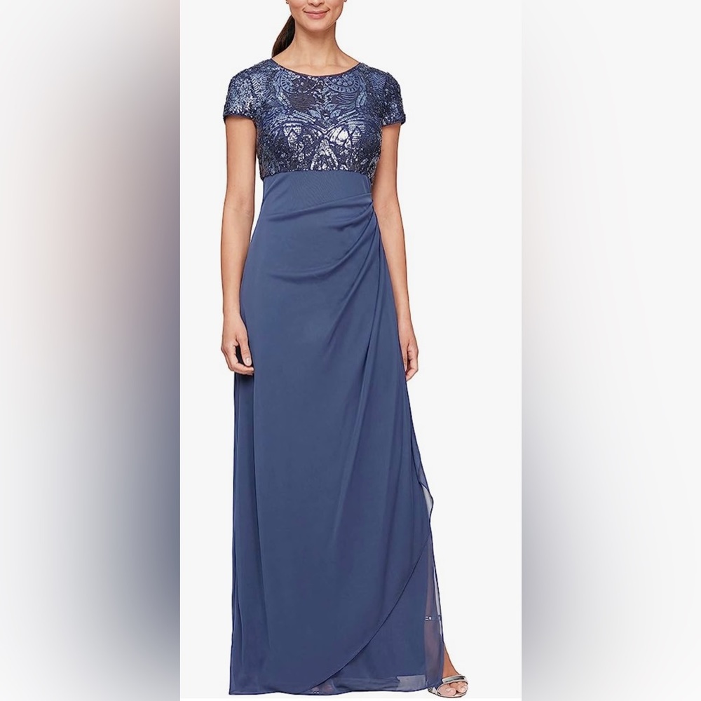 Alex Evenings Women's Stretch Sequin Bodice Empire Waist Long Dress